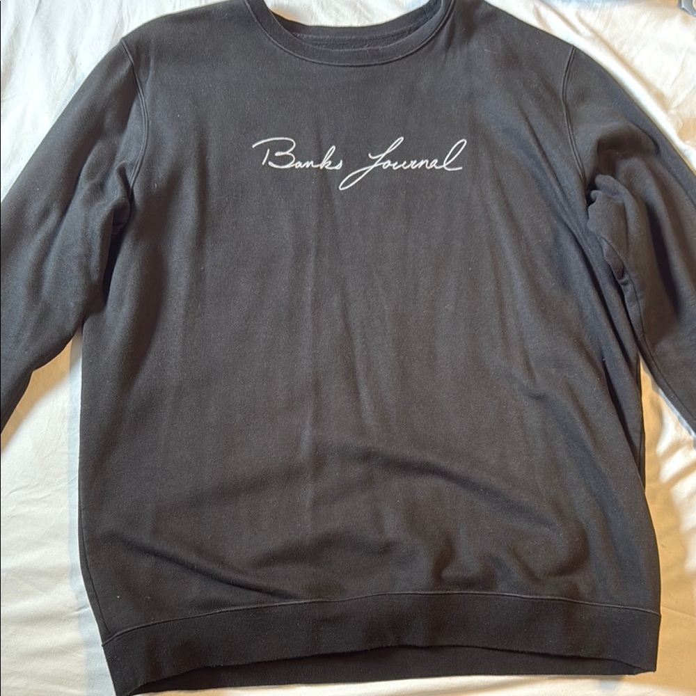 Black Crewneck Sweater with Ribbed Cuffs